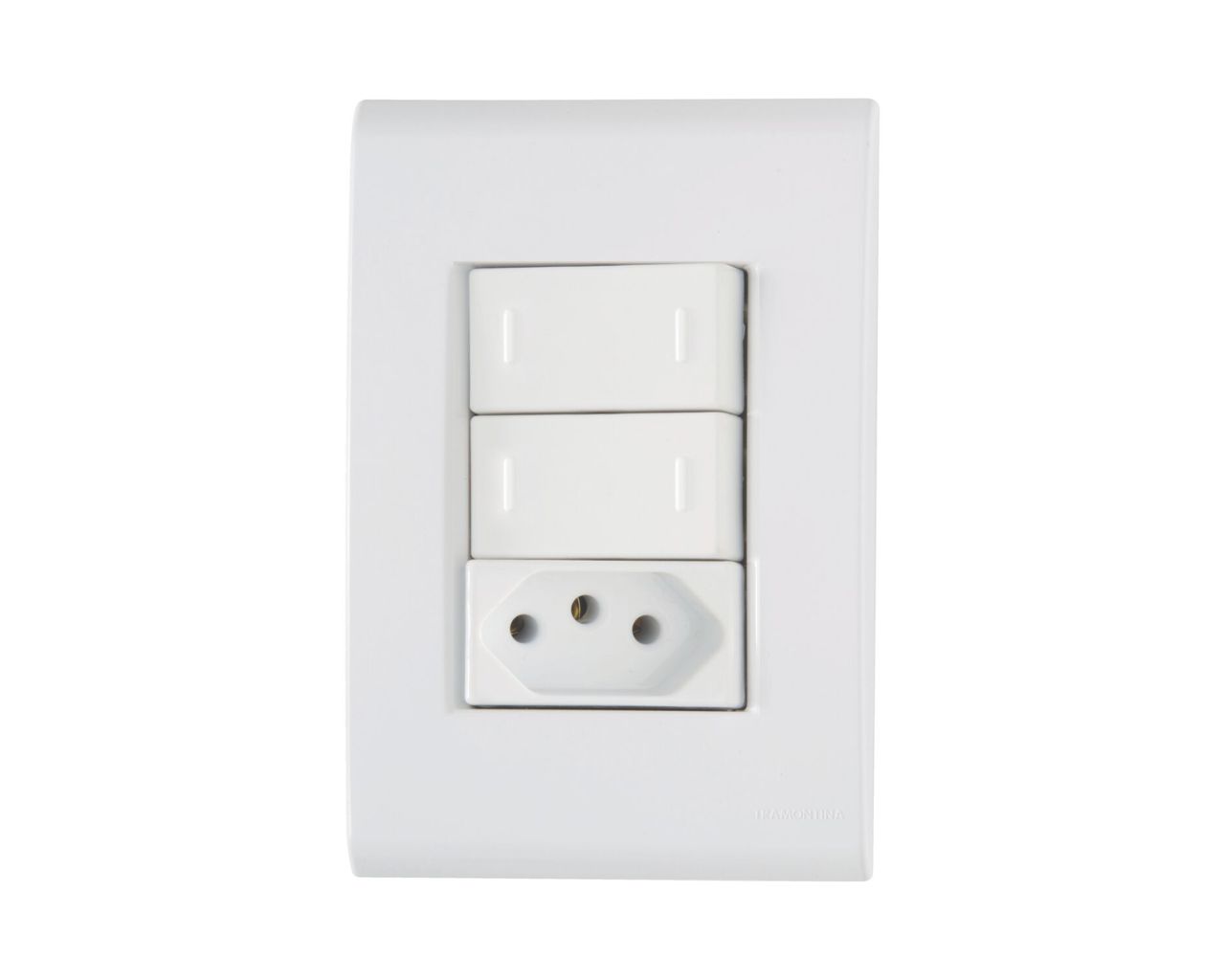 CONJUNTO 4X2 COM 2 INTERRUPTORES SIMPLES E 1 TOMADA 2P+T 10A 250V TRAMONTINA LIZ BRANCO