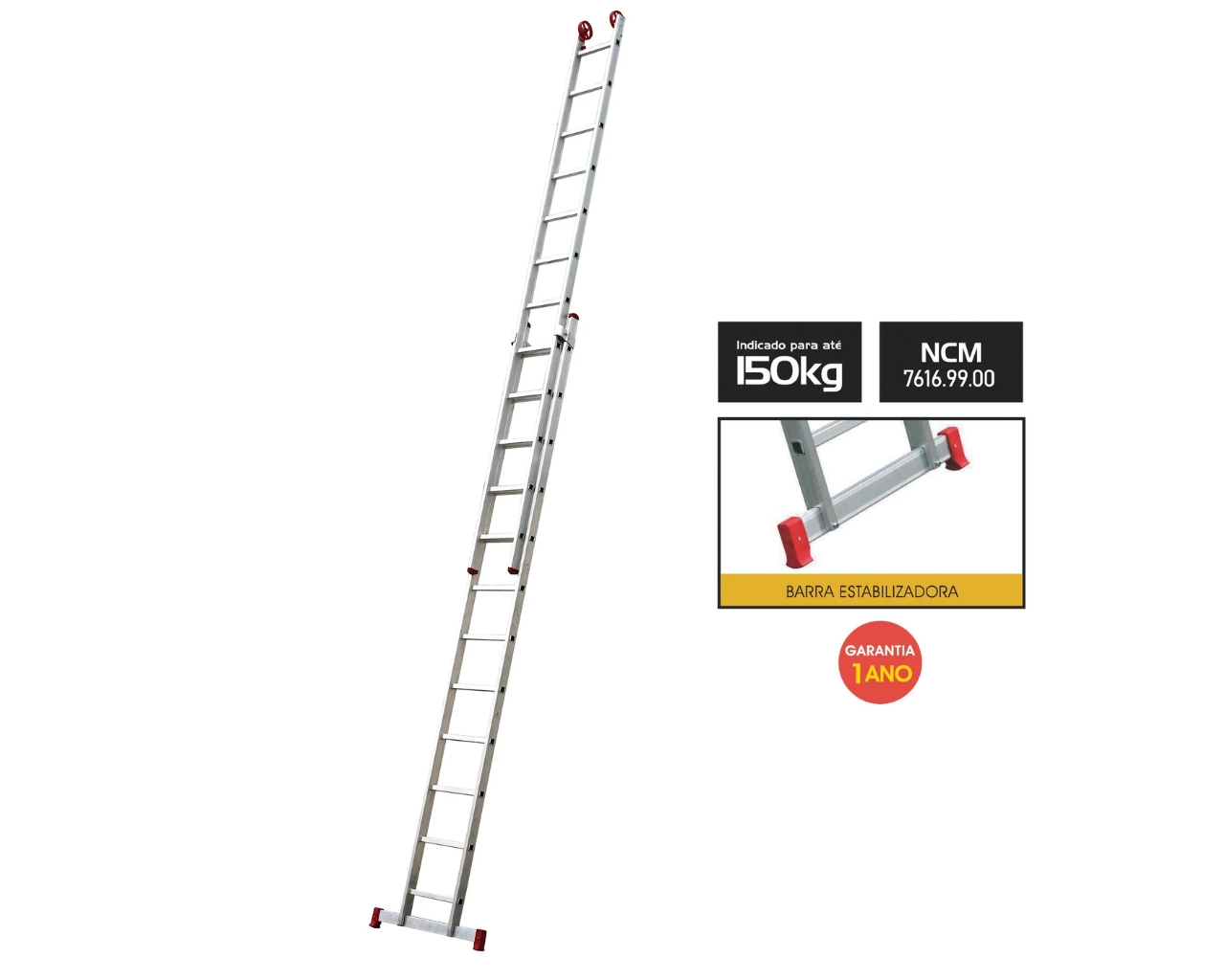 ESCADA ALUMÍNIO EXTENSIVA DUPLA 13X2 DEGRAUS